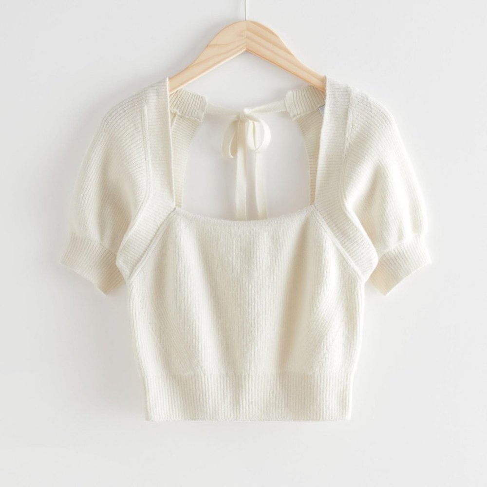 & Other Stories puff sleeve cropped knit cut-out top